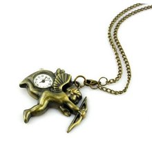 Eeleva Antique Bronze Vintage Cupid Angel Quartz Pocket Pendant Necklace New