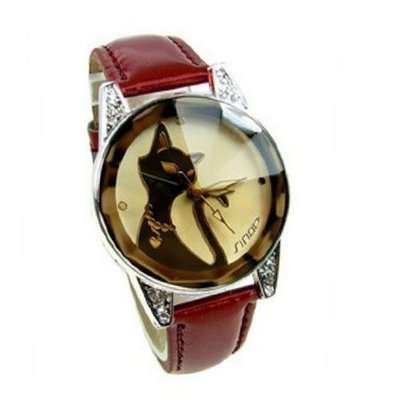 Eeleva Black Cat Lady's Fashion Quartz Wrist with Crystal Glass Surface
