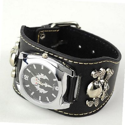 Eeleva Punk Gothic Ladies   Gens Genuine Leather Wrist Black