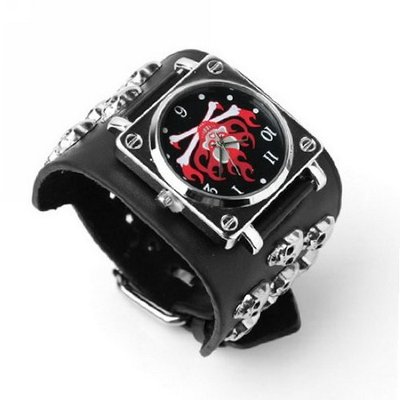 Eeleva Punk Gothic Ladies   Gens' Genuine Leather Wrist Unsex (Black)