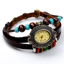 Eeleva Vintage Weave Wrap Genuine Leather Bracelet Quartz Wrist   Adjustable