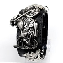 Punk Gothic Cross Design Ladies   Genuine Leather Wrist Motorcycle