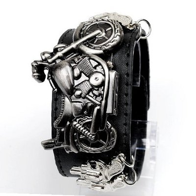Punk Gothic Cross Design Ladies   Genuine Leather Wrist Motorcycle