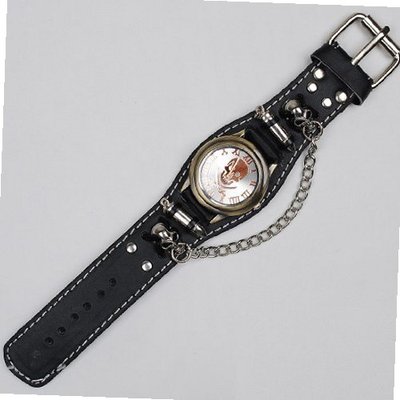 Punk Gothic Ladies   Gens Genuine Leather Wrist Rivet Chain Skull Black