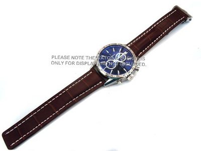 20mm DARK BROWN Padded Crocodile Grain Leather Strap for Deployment Clasp Fits TAG Heuer Carrera