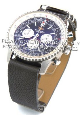 20mm Dark gray Custom made NATO genuine leather strap fits Breitling Navitimer