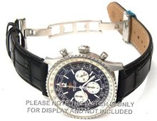 22mm Black Crocodile Strap Fits on deployant buckle Breitling Navitimer