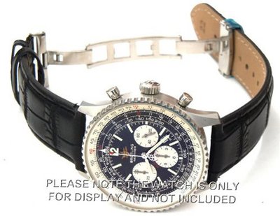22mm Black Crocodile Strap Fits on deployant buckle Breitling Navitimer