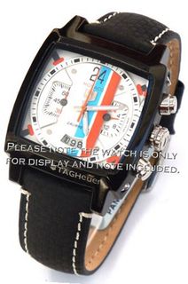 22mm Black Leather Carbon Fibre White Stitching Strap For TAG Heuer Carrera or Monaco