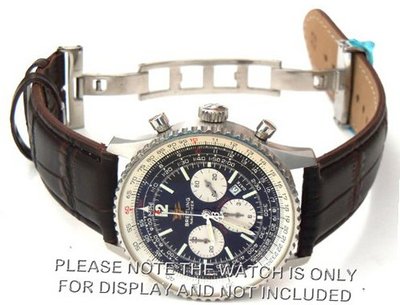 22mm Brown Crocodile Strap on deployant buckle Fits Breitling Navitimer
