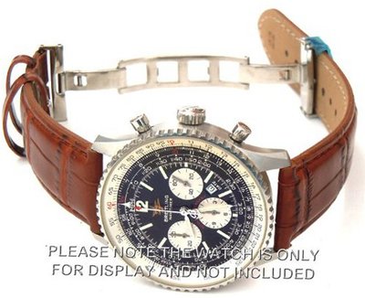 22mm Crocodile Strap on deployant buckle Fits Breitling Navitimer