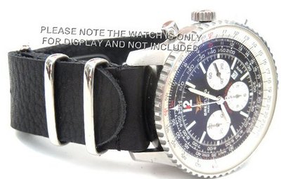 22mm Custom Hand made Black NATO genuine leather strap fits Breitling Navitimer