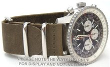 22mm Custom Hand made Green NATO genuine leather strap fits Breitling Navitimer