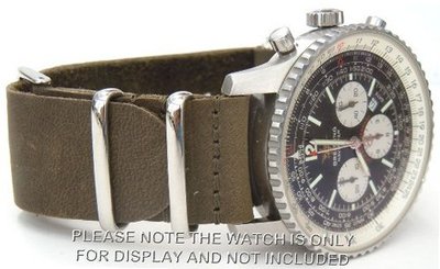 22mm Custom Hand made Green NATO genuine leather strap fits Breitling Navitimer