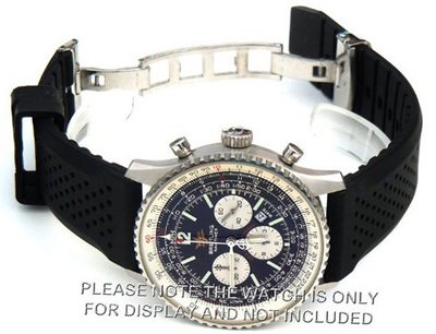 22mm Heavy Duty Silicon Rubber Divers Strap on deployment buckle Fits Breitling Navitimer