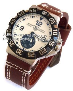 22mm Heavy Hand Stitches Dark Brown Leather Strap Fishtail Buckle ideal for TAG Heuer Formula 1