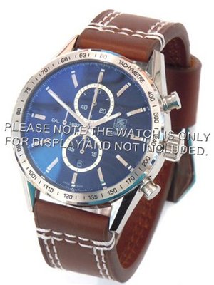 22mm Heavy Hand Stitches Leather Brown Strap Fishtail Buckle ideal for big es Fits TAG Heuer Carrera