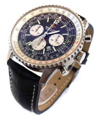 22mm Matt Black Alligator Grain Padded Leather Strap For Breitling Navitimer