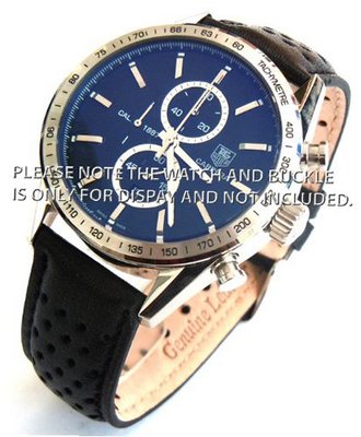 22mm Rally Perforated Leather strap Black stitching for TAG Heuer Carrera or Monaco