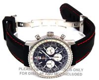 22mm 'soft touch' silicon rubber strap with RED stitching on stainless steel deployment Fits Breitling Navitimer