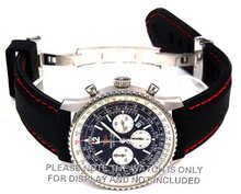 22mm 'soft touch' silicon rubber strap with RED stitching on stainless steel deployment Fits Breitling Navitimer