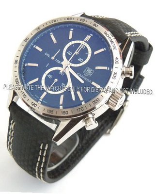 22mm Sport Black Carbon Fibre Leather Strap double contrast stitching For TAG Heuer Carrera or Monaco