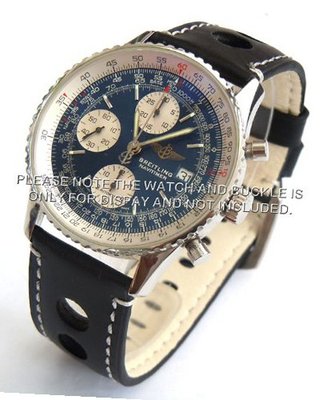 Grand Prix' 20mm Black Leather strap for Breitling Navitimer