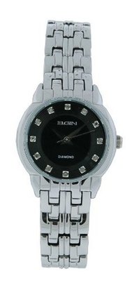 Elgin Diamond EG7042 Analog Black Round Silver Tone Bracelet Style