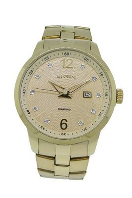 Elgin Diamond FG7086 Oversized Analog Champagne Date Gold Tone