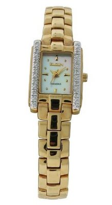 Elgin EG135 Mother of Pearl Dial White Diamond Gold Tone Bracelet