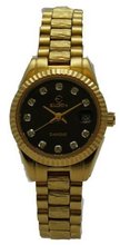 Elgin EG143 Diamond Black Analog Date Gold Plated Bracelet Style