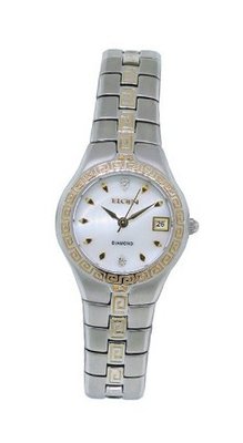 Elgin EG157N Diamond Round Mother of Pearl Date Analog with Greek Key Detail Band