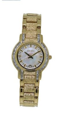 Elgin EG330ST Woman's Mother of Pearl Austrian Crystal Analog Date & Bracelet Set