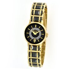 Elgin EG353 Gold-tone Black Ceramic Crystal Accented