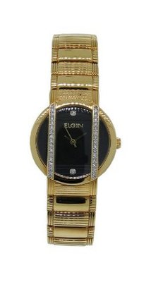 Elgin EG460 Round Analog Austrian Crystal Solid Link Gold Tone
