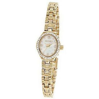 Elgin EG7013 Gold-Tone Mother of Pearl Dial Swarovski Crystal Bezel Oval