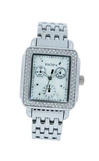 Elgin EG7047 Square Mother of Pearl Analog Day Date White Stone