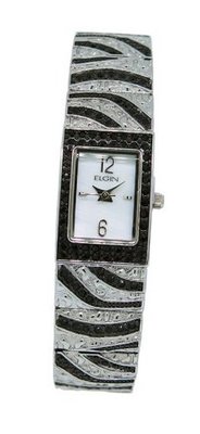Elgin EG8094 Rectangular Analog Mother of Pearl Black Crystal
