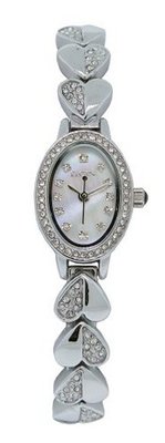 Elgin EG9030ST Mother of Pearl White Crystal Analog & Bracelet Set