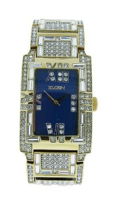 Elgin FG1016A Roman Blue Face & White Crystal Analog Bracelet