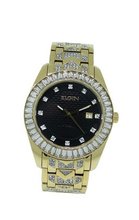Elgin FG1509 Black Round Analog Date White Crystal Gold Tone