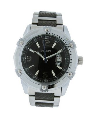 Elgin FG7095 Black Dodecagon Analog Date Silver Tone Bracelet Style