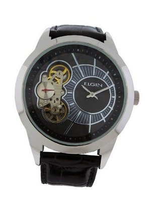Elgin FG8004 Carbon Round Analog Automatic Sub Second Dial Leather