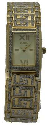 Elgin Stainless Steel Gold Tone Band Genuine Austrian Crystals Analog Quartz Dress EG722
