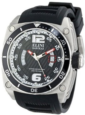 Elini Barokas 10013-01-BB Commander Black Textured Dial Black Silicone