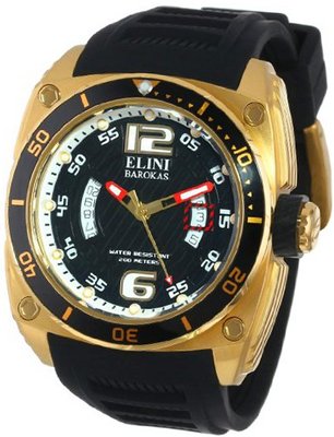 Elini Barokas 10013-YG-01-BB Commander Black Textured Dial Black Silicone