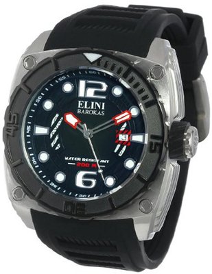Elini Barokas 10014-01-BB Commander Black Textured Dial Black Silicone