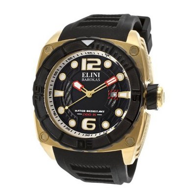 Elini Barokas 10014-YG-01-BB Commander Black Textured Dial Black Silicone