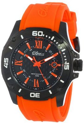 Elini Barokas 10196-BB-01-OA Artisan Black Textured Dial Orange Silicone