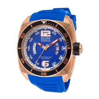 Elini Barokas Commander 10013-RG-03-BB mm Gold Plated Stainless Steel Case Blue Rubber Sapphire Crystal
